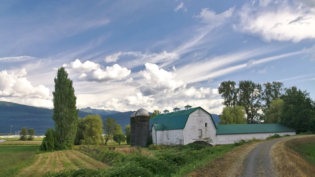 Farmhouse and agricultural landscape in Abbotsford British Columbia